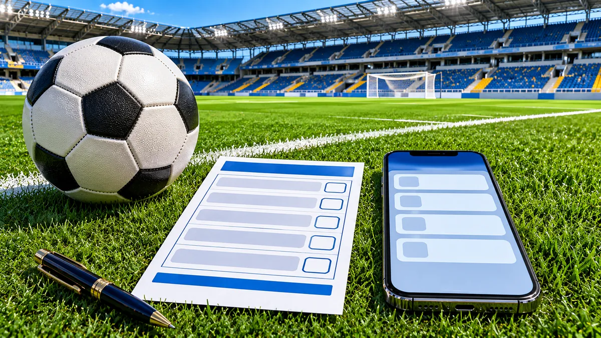 foci fogadás – focilabda a gyepen, fogadószelvény és odds a telefonon