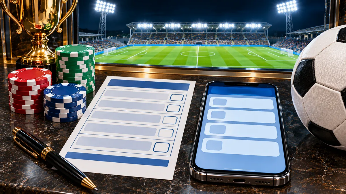 virtuális sportok – fogadószelvény az oddsokkal, telefon és stadion fényei